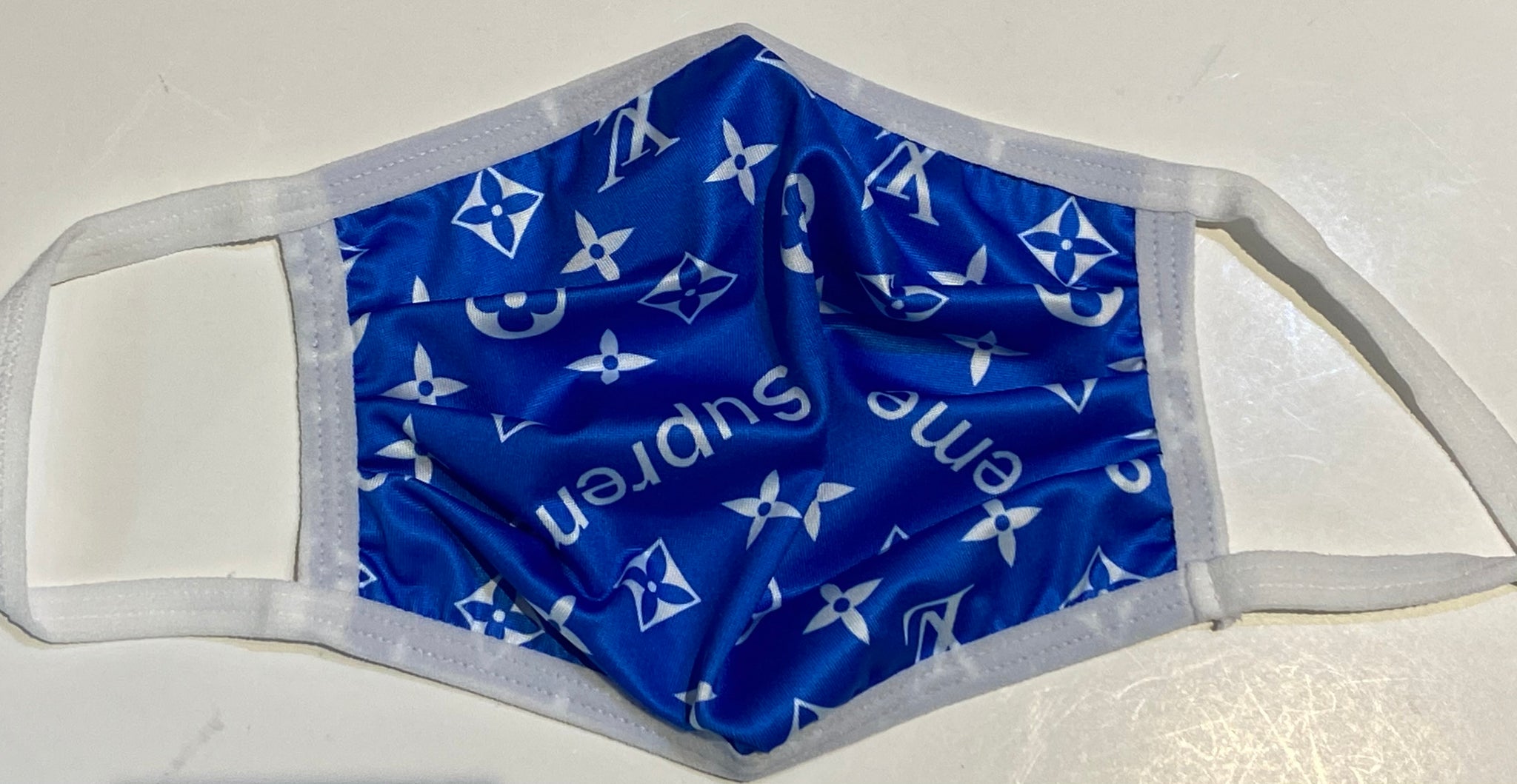 Adult Designer Mask  ~ Louis Vuitton Supreme Blue and White