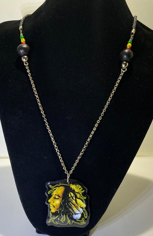 Bob Marley & Lion Necklace with RGG Bead details