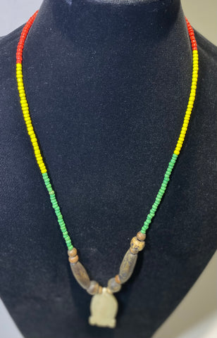 RGG beaded necklace with wood and African mask